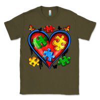 Army Green autism heart Classic Tee - Artiststas