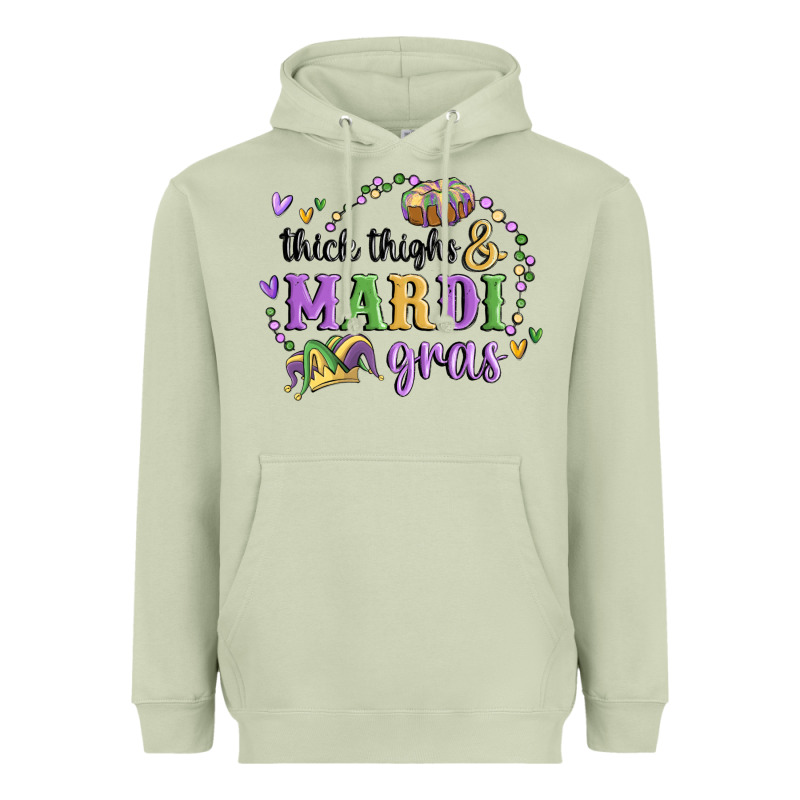 Thick Thighs Mardi Gras Heavyweight Hoodie by MaliasSmallBusiness | Teevron
