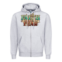 Heather Grey faith over fear cross Zipper Hoodie - NancyCooperArtShop
