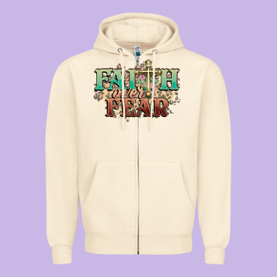 Faith Over Fear Cross Zipper Hoodie Designed By Nancycooperartshop