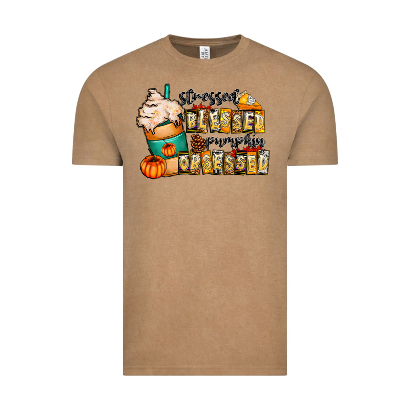 Stressed Blessed Pumpkin Obsessed Vintage Tee by CowhideDigitalArt | Teevron