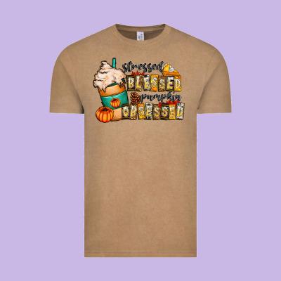 Stressed Blessed Pumpkin Obsessed Vintage Tee Designed By Cowhidedigitalart