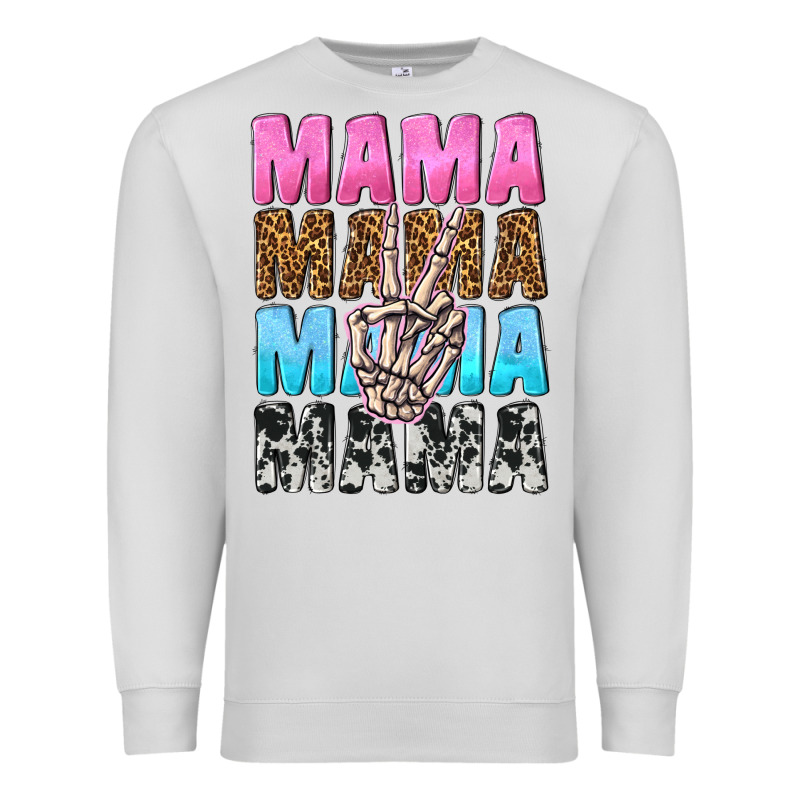 Mama Skeleton Peace Leopard Pattern Premium Sweatshirt by NancyCooperArtShop | Teevron