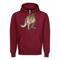 Burgundy Hand Drawn Wallaby Animal Zipper Hoodie - LillyAllenDesigns