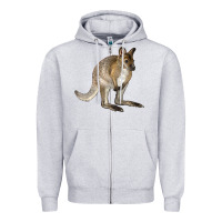 Heather Grey Hand Drawn Wallaby Animal Zipper Hoodie - LillyAllenDesigns
