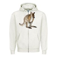 Oatmeal Heather Hand Drawn Wallaby Animal Zipper Hoodie - LillyAllenDesigns