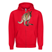 Red Hand Drawn Wallaby Animal Zipper Hoodie - LillyAllenDesigns