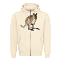 Sandshell Hand Drawn Wallaby Animal Zipper Hoodie - LillyAllenDesigns