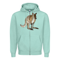 Seafoam Hand Drawn Wallaby Animal Zipper Hoodie - LillyAllenDesigns