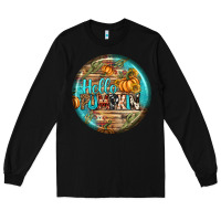 Black hello pumpkin earrings Long Sleeve Tee - BundleAndBundleShop
