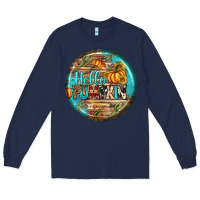Navy hello pumpkin earrings Long Sleeve Tee - BundleAndBundleShop
