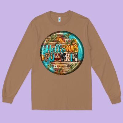 Hello Pumpkin Earrings Long Sleeve Tee Designed By Bundleandbundleshop