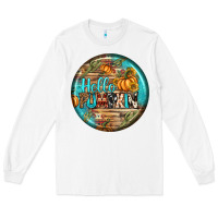 White hello pumpkin earrings Long Sleeve Tee - BundleAndBundleShop
