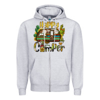 Heather Grey happy camper caravan and gnome Zipper Hoodie - BarkalooDesign
