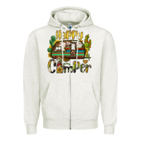 Oatmeal Heather happy camper caravan and gnome Zipper Hoodie - BarkalooDesign