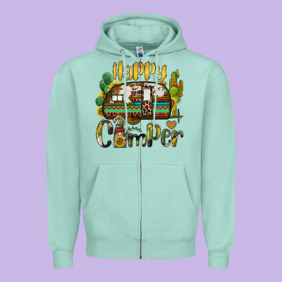 Happy Camper Caravan And Gnome Zipper Hoodie Designed By Barkaloodesign