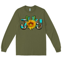 Army Green joy with sunflower and cactus ado Long Sleeve Tee - AdoDesignShop