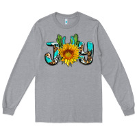 Heather Grey joy with sunflower and cactus ado Long Sleeve Tee - AdoDesignShop