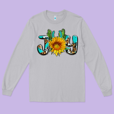 Joy With Sunflower And Cactus Ado Long Sleeve Tee Designed By Adodesignshop