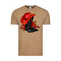Vintage Coffee valentines day cowboy boots red  and roses Vintage Tee - AdoDesignShop