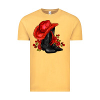 Vintage Mustard valentines day cowboy boots red  and roses Vintage Tee - AdoDesignShop