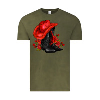Vintage Olive valentines day cowboy boots red  and roses Vintage Tee - AdoDesignShop