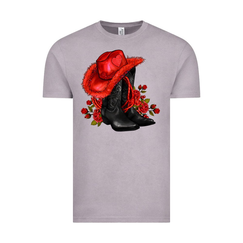 Valentines Day Cowboy Boots Red  And Roses Vintage Tee by AdoDesignShop | Teevron