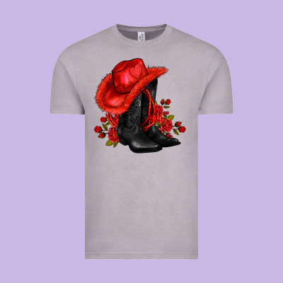 Valentines Day Cowboy Boots Red  And Roses Vintage Tee Designed By Adodesignshop
