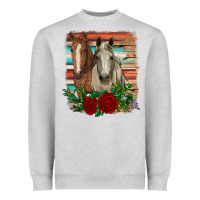 Heather Grey horses with roses Heavyweight Sweatshirt - RanaPortraitStore