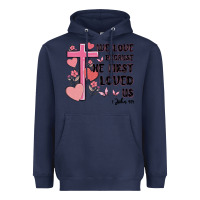 Navy we love because he first loved us Heavyweight Hoodie - MaliasSmallBusiness