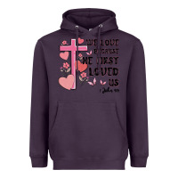Plum we love because he first loved us Heavyweight Hoodie - MaliasSmallBusiness