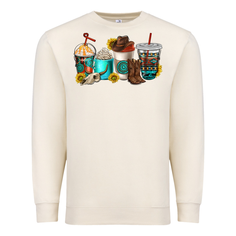 Western Coffee Cups Premium Sweatshirt by NancyCooperArtShop | Teevron