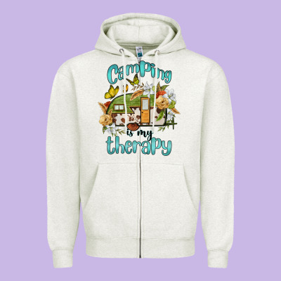 Camping Is My Therapy Zipper Hoodie Designed By Barkaloodesign