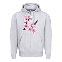Heather Grey Peach Blossom Zipper Hoodie - LillyAllenDesigns