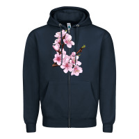 Navy Peach Blossom Zipper Hoodie - LillyAllenDesigns