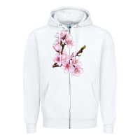 White Peach Blossom Zipper Hoodie - LillyAllenDesigns