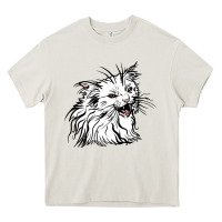 Cream Drawing Cat Heavy Core Tee - RacoonDesign