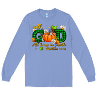 Colony Blue with god all things are possible Long Sleeve Tee - AdoDesignShop