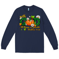 Navy with god all things are possible Long Sleeve Tee - AdoDesignShop