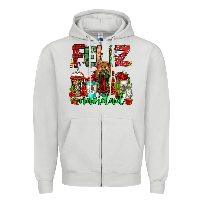 Feliz Navidad Lady Of Guadalupe Christmas Coffee Zipper Hoodie by Jasminsmagicworld | Teevron