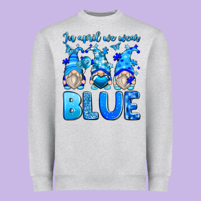 In April We Wear Blue Autism Gnomes Heavyweight Sweatshirt Designed By Zillion Design Studio