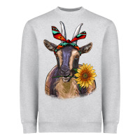 Heather Grey sunflower aztec ribbon goat Heavyweight Sweatshirt - RanaPortraitStore
