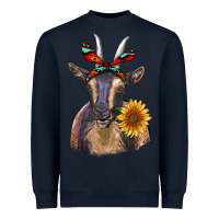 Navy sunflower aztec ribbon goat Heavyweight Sweatshirt - RanaPortraitStore