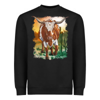 Black longhorn cow with desert background Heavyweight Sweatshirt - RanaPortraitStore