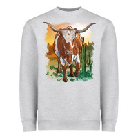 Heather Grey longhorn cow with desert background Heavyweight Sweatshirt - RanaPortraitStore