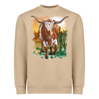 Mushroom longhorn cow with desert background Heavyweight Sweatshirt - RanaPortraitStore