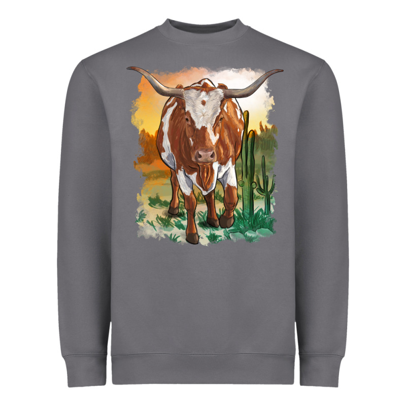 Longhorn Cow With Desert Background Heavyweight Sweatshirt by RanaPortraitStore | Teevron