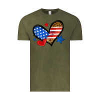 Vintage Olive American flag heart leopard Vintage Tee - Neo Western