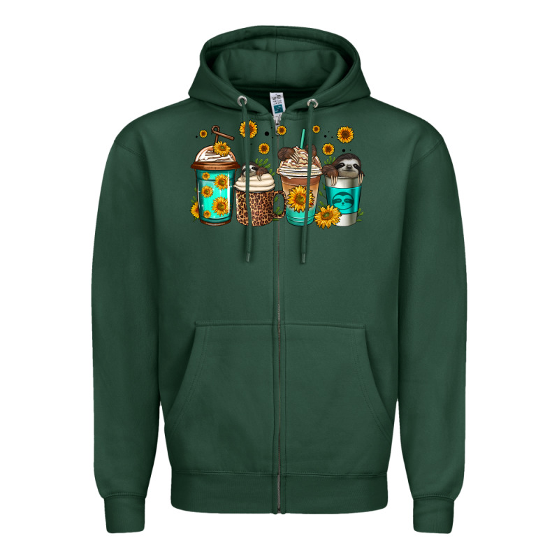 Sloth Coffee Cups Zipper Hoodie by Jasminsmagicworld | Teevron
