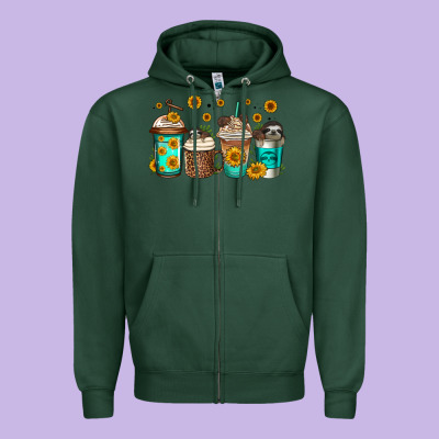 Sloth Coffee Cups Zipper Hoodie Designed By Jasminsmagicworld